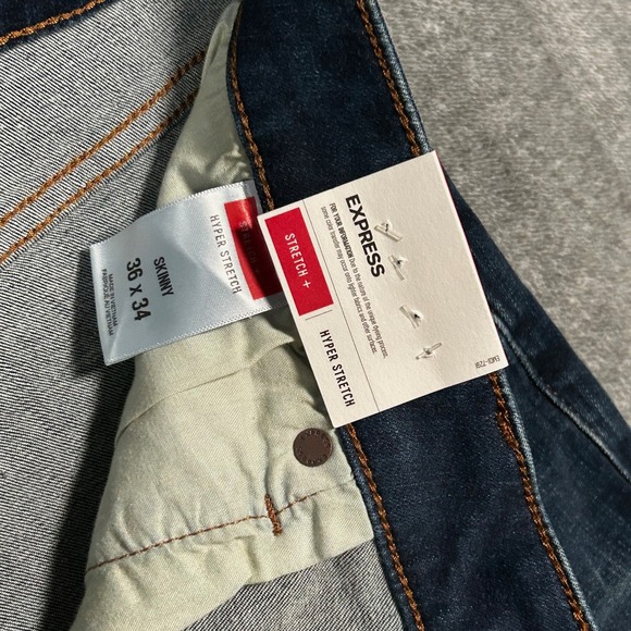 EXPRESS Jeans Denim Skinny Hyper Stretch Dark Blue Wash Mens 36x34 NWT - Picture 10 of 12